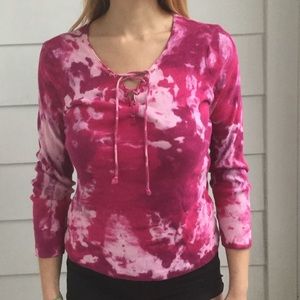 CHARLOTTE TARANTOLA Lace-Up Hot Pink Tie-Dye Top